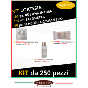 KIT cortesia Flacone-Bustina Intima-Saponetta da 250 pezzi