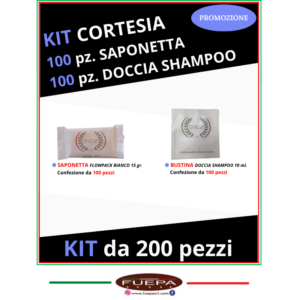 KIT cortesia Bustina doccia shampoo-Saponetta da 200 pezzi